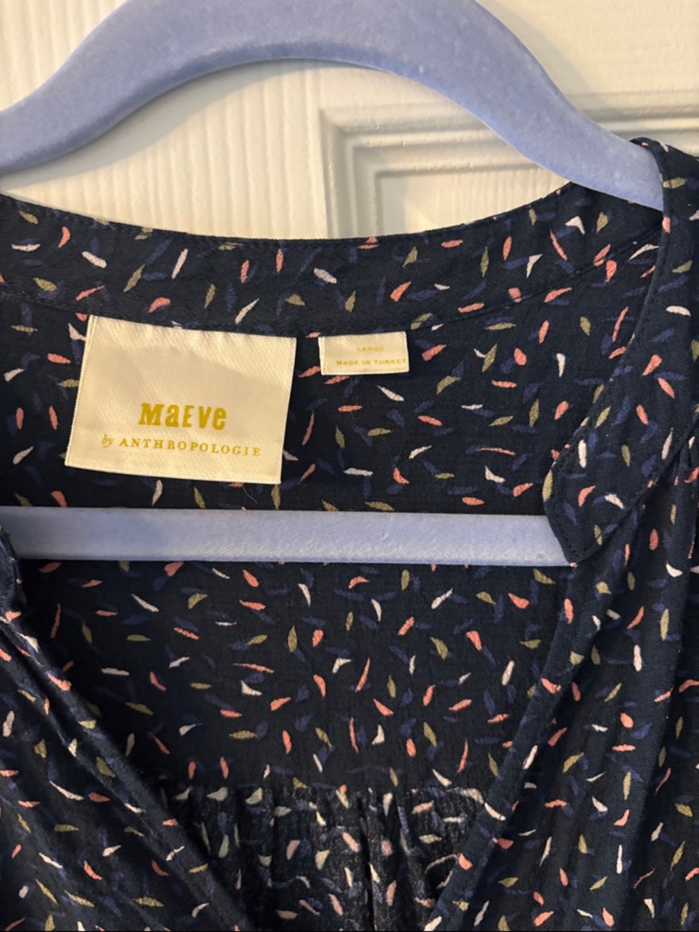 Maeve Anthropologie Navy Patterned V-Neck Tunic Dress XL - Picture 2 of 2
